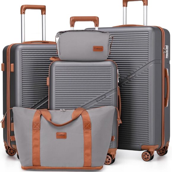 5 Piece Luggage Sets Spinner Wheels ABS Grey 20"/24"/28" - Picture 1 of 8